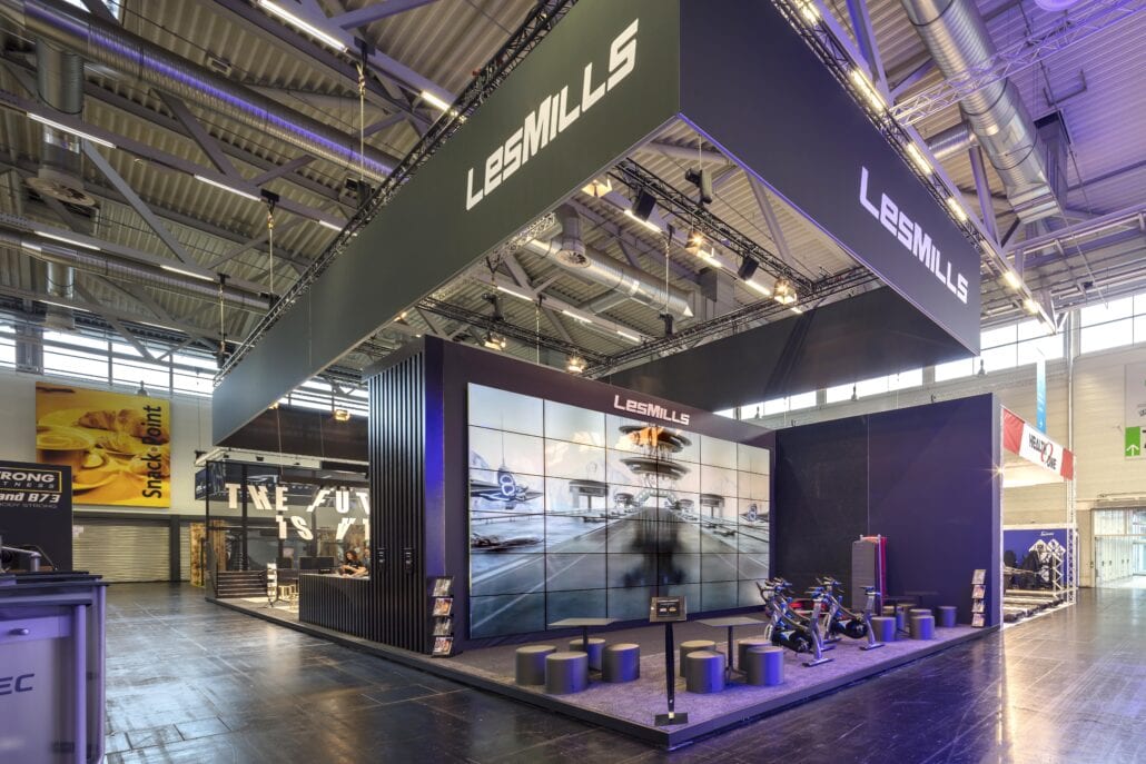 beursstand met video wall voor Les Mills op Fibo Keulen
