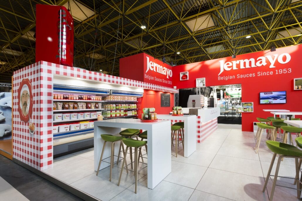 Expo Z ontwerpt en realiseert standen in Kortrijk maar ook in gans Europa receptietafels beursstand Jermayo Tavola Kortrijk