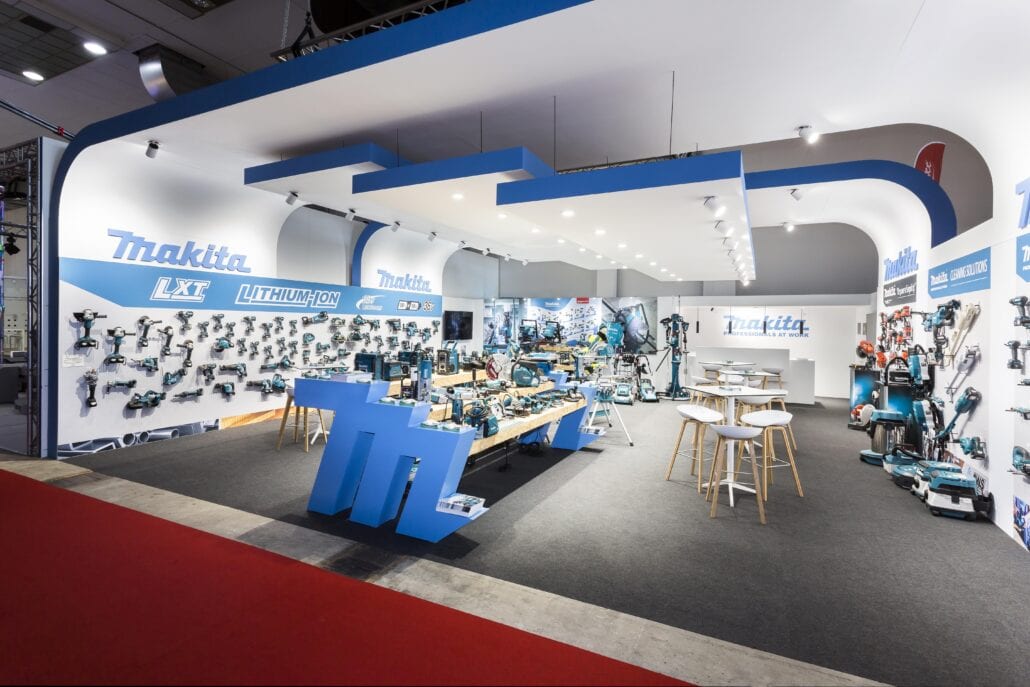 eyecatcher presentatiedisplay voor Makita op Batibouw Brussel