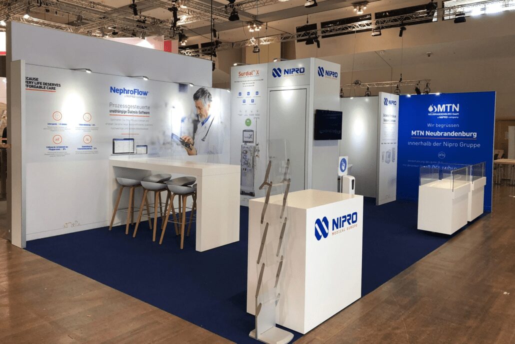 modulaire beursstand gepersonaliseerd met geprinte doeken en panelen
